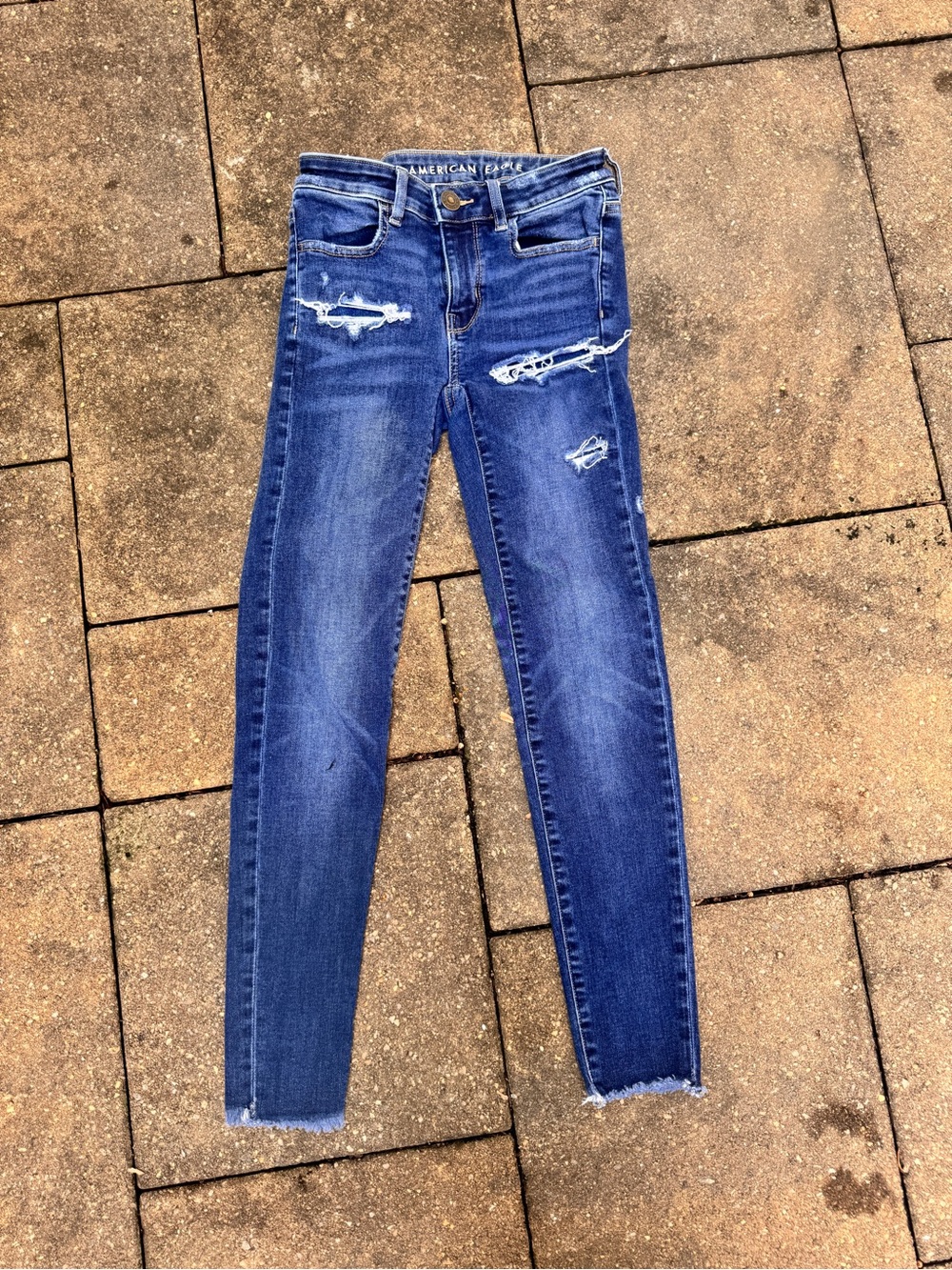 American Eagle Outfitters Women's Distressed Skinny Jeans - Dark Blue